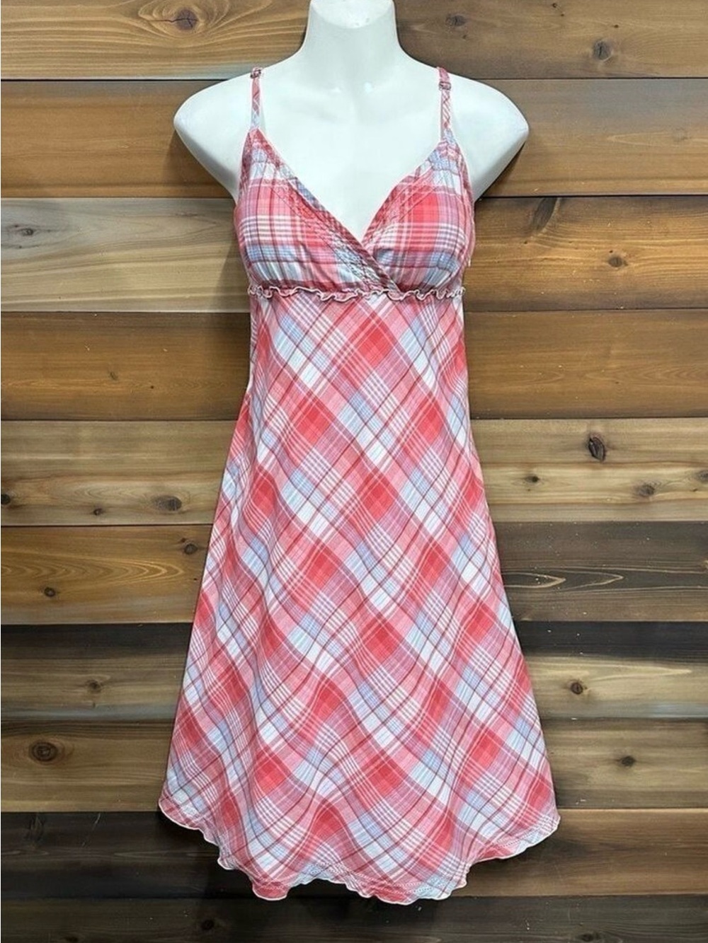 Esprit Y2K coral red plaid cotton corset midi sundress Size 10 lined